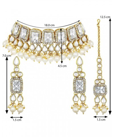 Traditional Faux Stone Nekclace Earrings Maang Tikka Bollywood Wedding Party Jewelry Set for Women (White) $19.24 Jewelry Sets