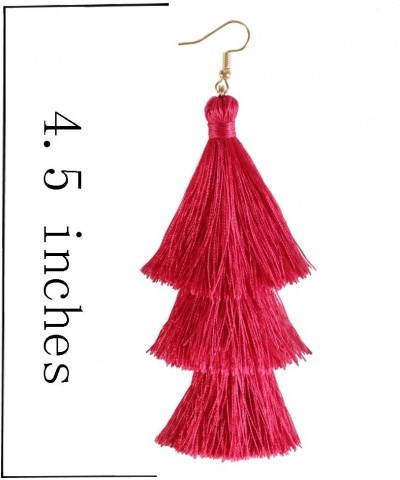 Tassel Earrings Tiered Thread Tassel Dangle Earrings Statement Layered Tassel Drop Earrings 3 layers hot pink $8.82 Earrings