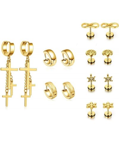 8 Paris Earring Studs Set Mixed Styles Punk Cool Skull Claw Stud Earrings Sets Fake Illusion Ear Gauge Hinged Dangle Cross Sp...