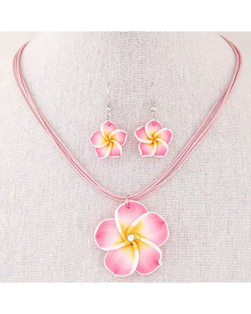 Plumeria Hawaii Flower Polymer Clay Earrings Pendant Necklace Jewelry Sets, Purple Pink $3.87 Jewelry Sets