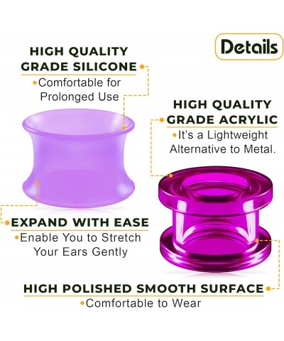 2 Pairs Silicone Double Flared Saddle Piercing Jewelry Stretcher Ear Plugs Earring Lobe Acrylic External Flesh Tunnel A04:Pur...