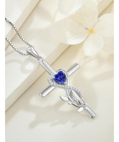 Butterfly Cross Necklace 925 Sterling Silver Crucifix Pendant Heart Birthstone Religious Jewelry for Women 09-sapphire-Sept $...