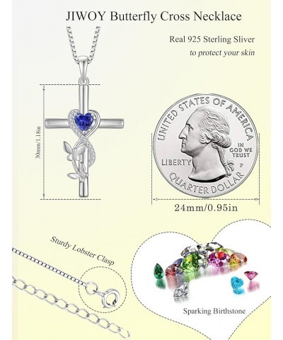 Butterfly Cross Necklace 925 Sterling Silver Crucifix Pendant Heart Birthstone Religious Jewelry for Women 09-sapphire-Sept $...