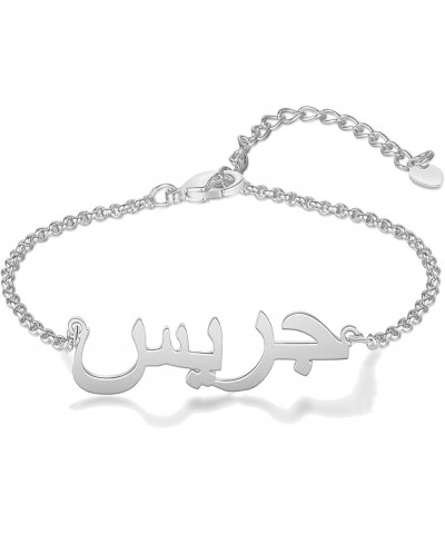 Personalized Arabic Name Bracelet, Custom Arabic Script Names Initial Chain Bracelets Gift for Women sterling silver-silver c...