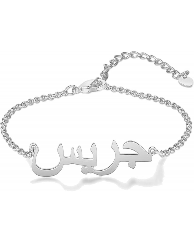 Personalized Arabic Name Bracelet, Custom Arabic Script Names Initial Chain Bracelets Gift for Women sterling silver-silver c...