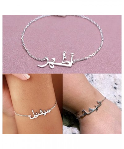 Personalized Arabic Name Bracelet, Custom Arabic Script Names Initial Chain Bracelets Gift for Women sterling silver-silver c...