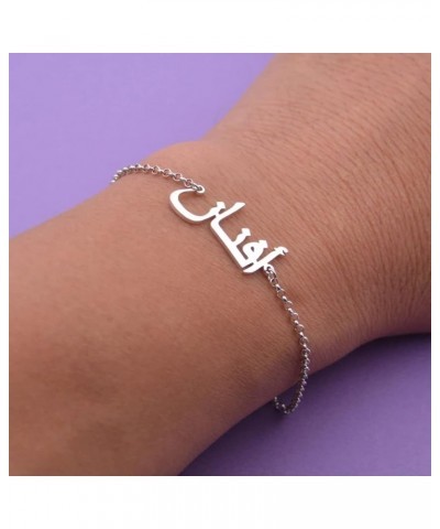 Personalized Arabic Name Bracelet, Custom Arabic Script Names Initial Chain Bracelets Gift for Women sterling silver-silver c...