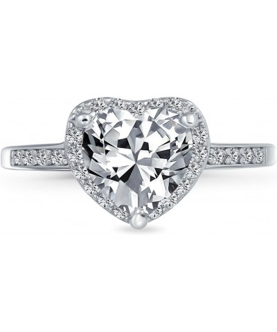 Classic Romantic 3CT AAA CZ Solitaire Heart Shaped Engagement Ring For Women Thin Pave Cubic Zirconia Band Promise Ring .925 ...