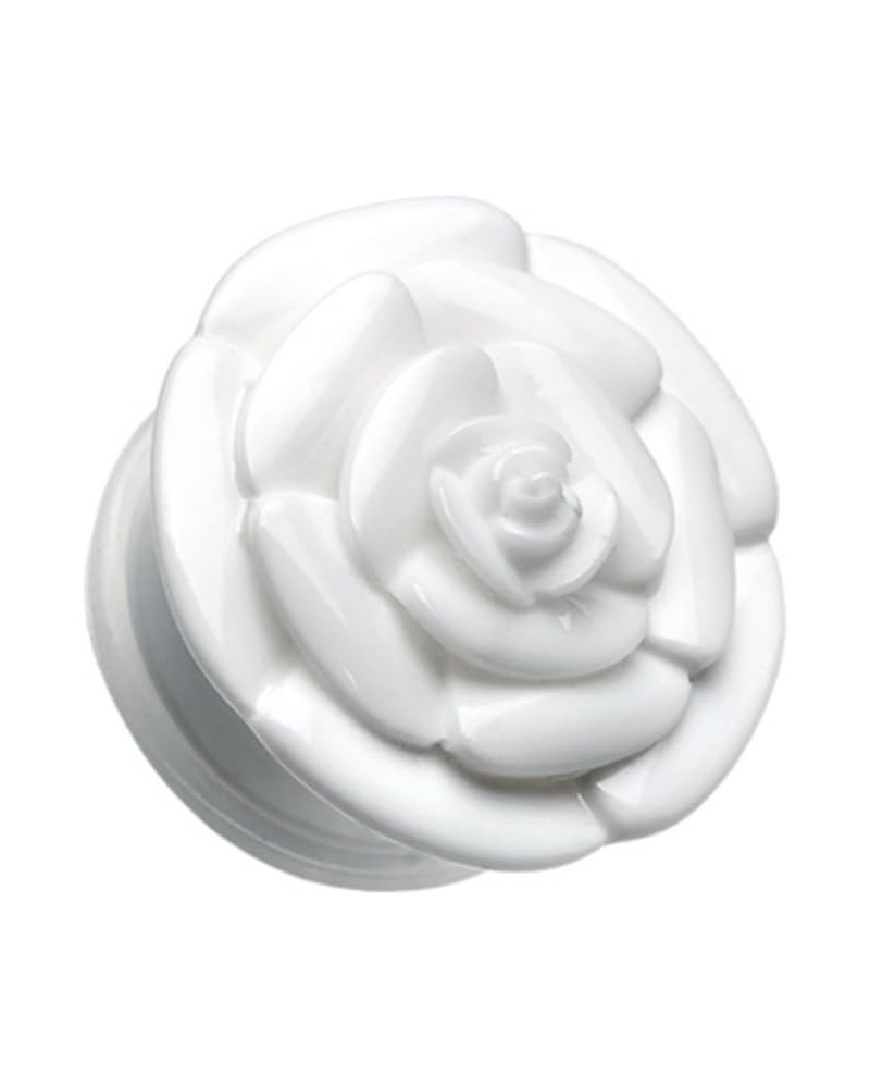 Rose Blossom Flower Single Flared Ear Gauge Plug 1/2" (12.5mm), White $12.23 Body Jewelry