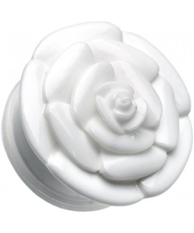 Rose Blossom Flower Single Flared Ear Gauge Plug 1/2" (12.5mm), White $12.23 Body Jewelry