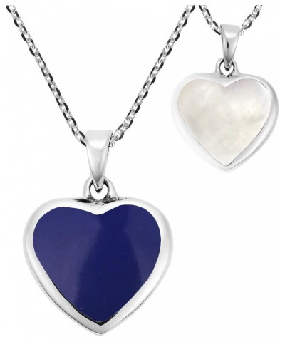 Love Forever Double-Sided Heart with Blue Lapis Stone .925 Sterling Silver Necklace | Blue Stone Necklace | White Heart Neckl...