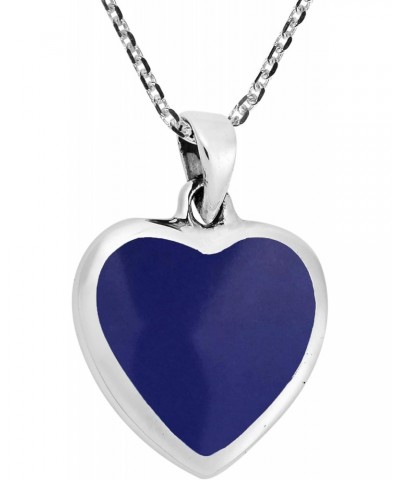 Love Forever Double-Sided Heart with Blue Lapis Stone .925 Sterling Silver Necklace | Blue Stone Necklace | White Heart Neckl...