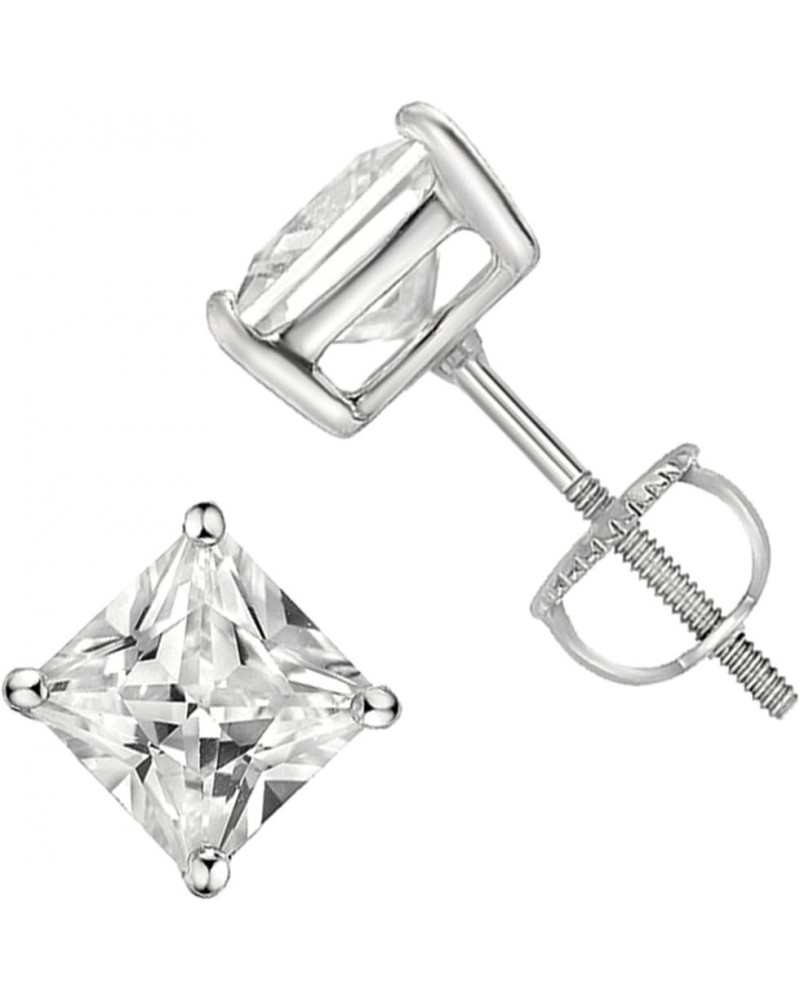 925 Sterling Silver Princess Cut Square Cz Screw Back Stud Earrings Rhodium Plated 6x6 mm $10.72 Earrings