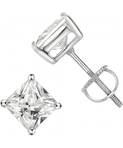 925 Sterling Silver Princess Cut Square Cz Screw Back Stud Earrings Rhodium Plated 6x6 mm $10.72 Earrings