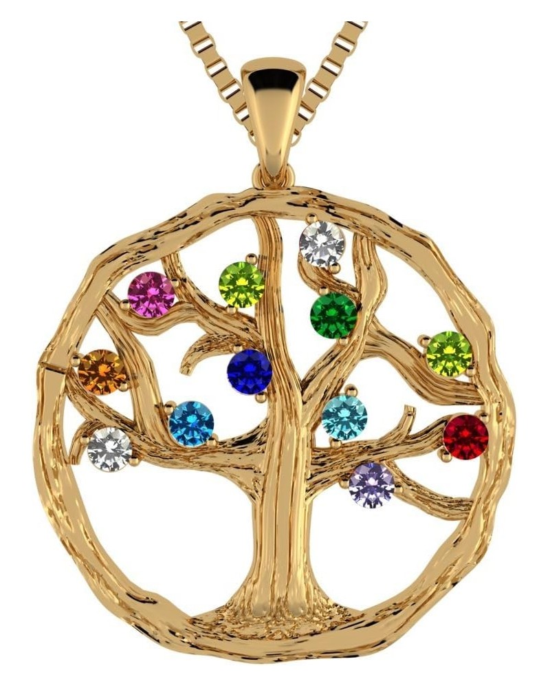 Tree of Life Mothers Birthstone Necklace in Silver-10K or 14K Gold. Up to 12stones Yellow Gold Plated Sterling Silver Tree Of...