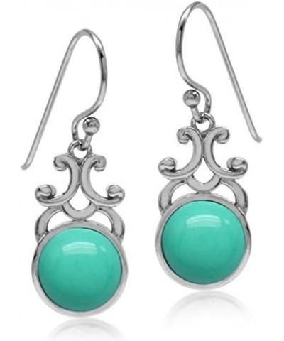 925 Sterling Silver Filigree Swirl Drop Dangle Leverback or Hook Earrings Jewelry for Women created green turquoise - cabocho...