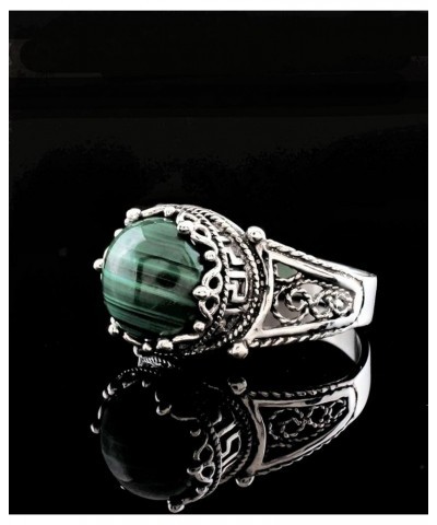 925 Sterling Silver Filigree Art Meander Greek Key Figured Everyday Use Woman Cocktail Ring, Gift Boxed Malachite $22.94 Rings