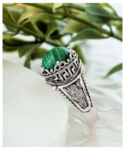 925 Sterling Silver Filigree Art Meander Greek Key Figured Everyday Use Woman Cocktail Ring, Gift Boxed Malachite $22.94 Rings