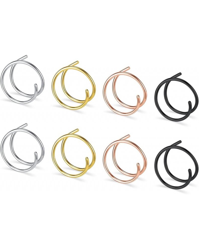 20g Double Nose Hoop Ring for Single Piercing - Double Hoop Nose Rings for Women Men Surgical Stainless Steel Nostril Nose Pi...