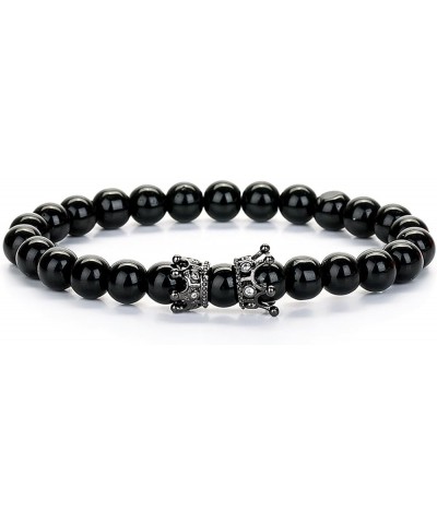 Beads Bracelet Set for Men with Black Onxy Crown Tiger Head Charm Handmade Jewelry Black $9.71 Bracelets