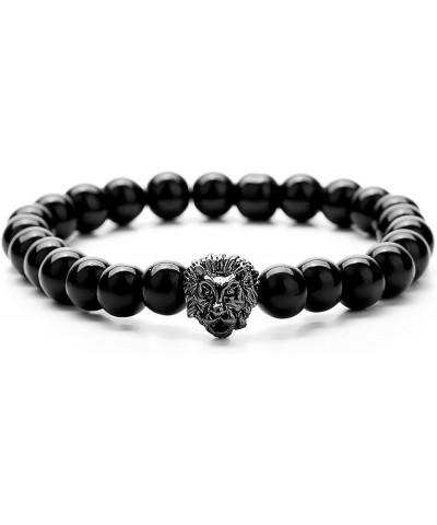 Beads Bracelet Set for Men with Black Onxy Crown Tiger Head Charm Handmade Jewelry Black $9.71 Bracelets