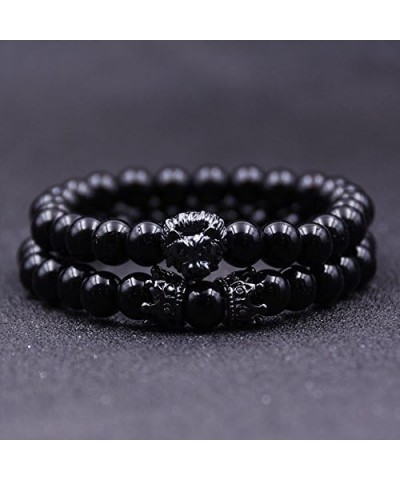 Beads Bracelet Set for Men with Black Onxy Crown Tiger Head Charm Handmade Jewelry Black $9.71 Bracelets