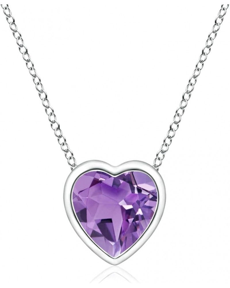 Natural Amethyst Solitaire Heart Pendant Necklace for Women, Girls in 14K Solid Gold/Platinum | February Birthstone | Jewelry...