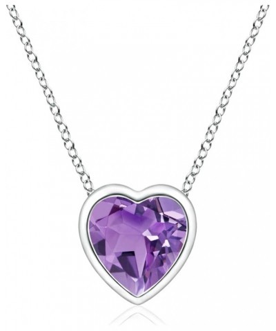 Natural Amethyst Solitaire Heart Pendant Necklace for Women, Girls in 14K Solid Gold/Platinum | February Birthstone | Jewelry...