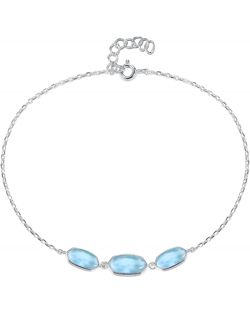 Natural Larimar Bracelet for Women 925 Sterling Silver Blue Gemstone Adjustable Linked Chain Anklet Jewelry Gift 7+1 3 Hexago...