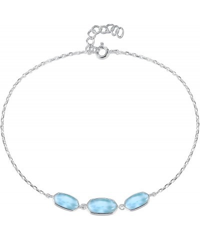 Natural Larimar Bracelet for Women 925 Sterling Silver Blue Gemstone Adjustable Linked Chain Anklet Jewelry Gift 7+1 3 Hexago...