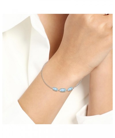 Natural Larimar Bracelet for Women 925 Sterling Silver Blue Gemstone Adjustable Linked Chain Anklet Jewelry Gift 7+1 3 Hexago...