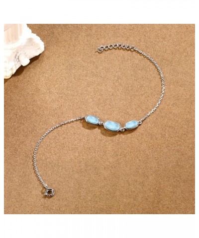 Natural Larimar Bracelet for Women 925 Sterling Silver Blue Gemstone Adjustable Linked Chain Anklet Jewelry Gift 7+1 3 Hexago...