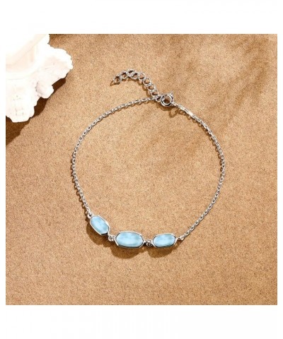 Natural Larimar Bracelet for Women 925 Sterling Silver Blue Gemstone Adjustable Linked Chain Anklet Jewelry Gift 7+1 3 Hexago...