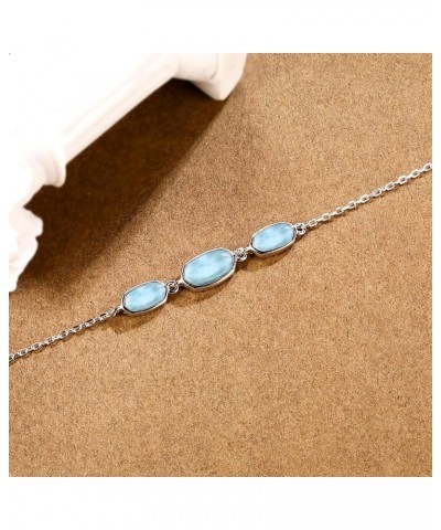 Natural Larimar Bracelet for Women 925 Sterling Silver Blue Gemstone Adjustable Linked Chain Anklet Jewelry Gift 7+1 3 Hexago...