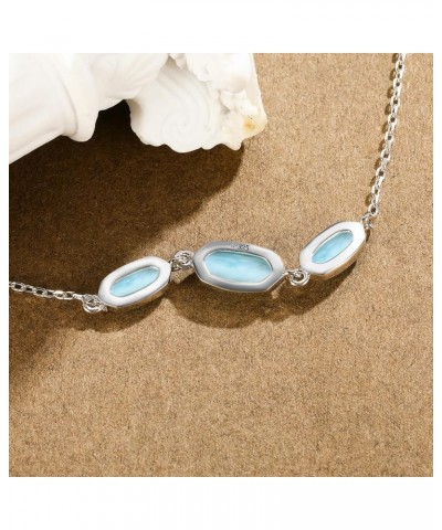 Natural Larimar Bracelet for Women 925 Sterling Silver Blue Gemstone Adjustable Linked Chain Anklet Jewelry Gift 7+1 3 Hexago...