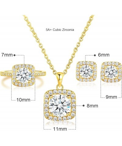 Jewelry Set for Women, 18K Rose Gold Plated Halo Cubic Zirconia Necklace/Earrings/Rings Wedding Hypoallergenic Jewelry Three-...