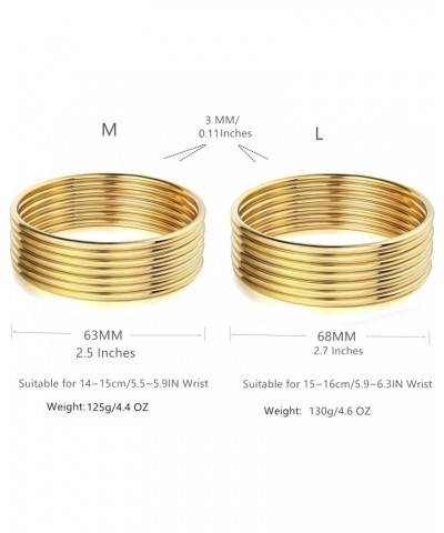 18K Gold Plated Bangle Bracelet 3mm Stackable Thin Round Stainless Steel Glossy Bangle Bracelet for Women,Set Of 7 Pieces. (7...