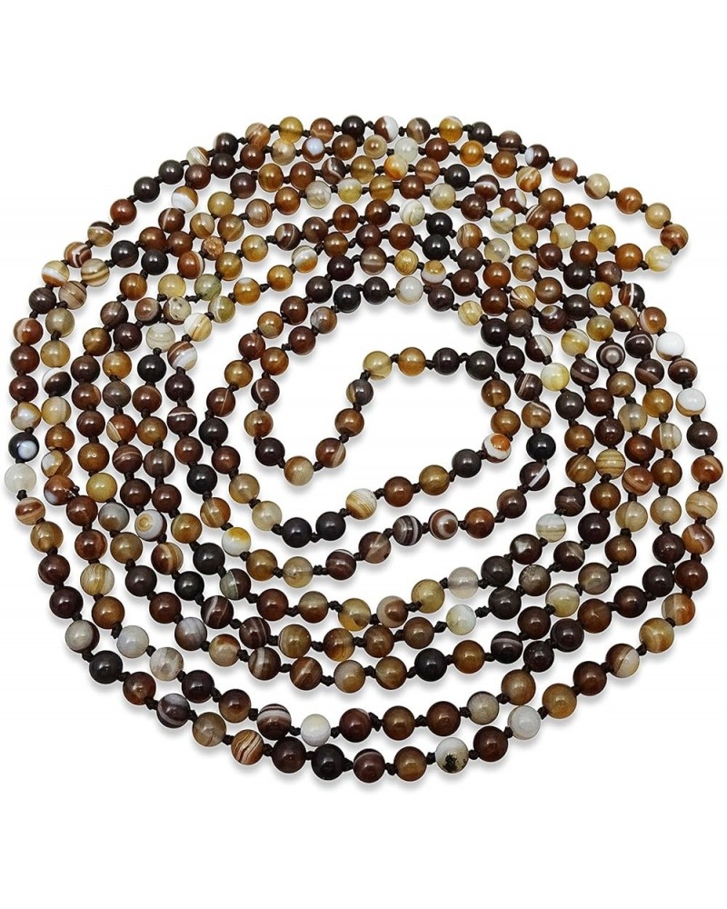 Petite Natural Agate Stone Beaded Hand Knotted Light Weight Endless Infinity Long Or Multi-Layer Necklace, 70-Inch Long Appro...