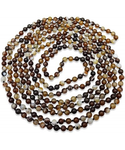 Petite Natural Agate Stone Beaded Hand Knotted Light Weight Endless Infinity Long Or Multi-Layer Necklace, 70-Inch Long Appro...