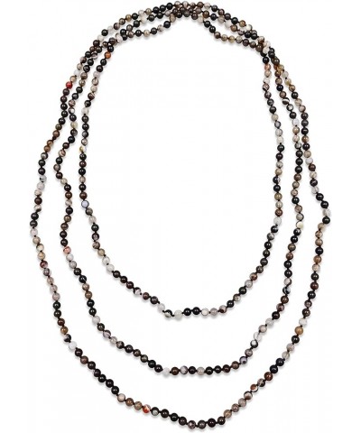 Petite Natural Agate Stone Beaded Hand Knotted Light Weight Endless Infinity Long Or Multi-Layer Necklace, 70-Inch Long Appro...