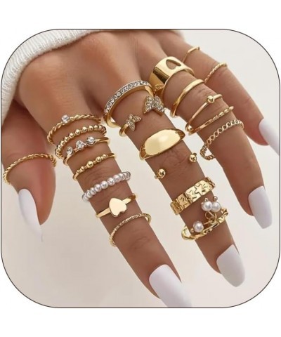 Gold Rings for Women Non Tarnish Stackable Knuckle Rings Set Boho Butterfly Leaf Pearl Rings Midi Pinky Rings Set Teen Girl G...