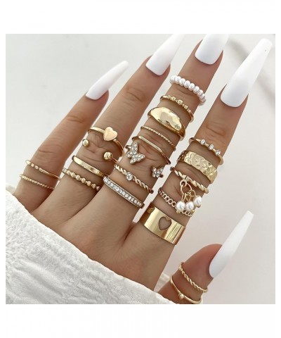 Gold Rings for Women Non Tarnish Stackable Knuckle Rings Set Boho Butterfly Leaf Pearl Rings Midi Pinky Rings Set Teen Girl G...