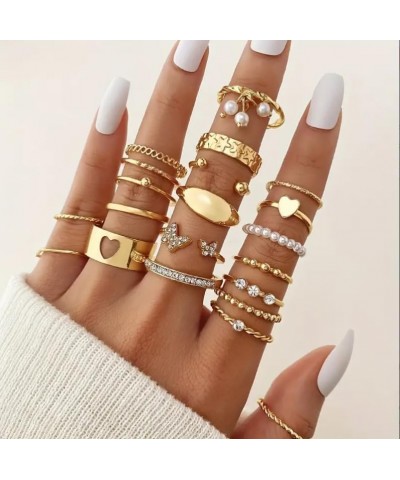 Gold Rings for Women Non Tarnish Stackable Knuckle Rings Set Boho Butterfly Leaf Pearl Rings Midi Pinky Rings Set Teen Girl G...