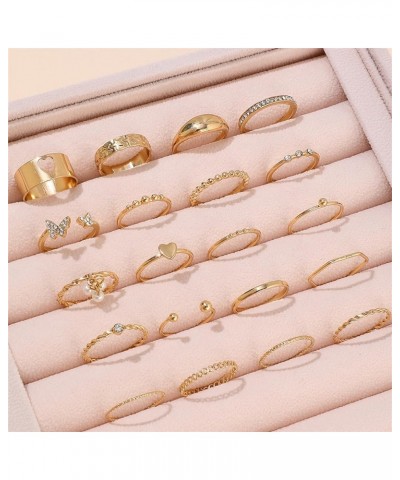 Gold Rings for Women Non Tarnish Stackable Knuckle Rings Set Boho Butterfly Leaf Pearl Rings Midi Pinky Rings Set Teen Girl G...