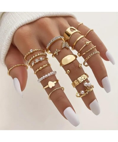 Gold Rings for Women Non Tarnish Stackable Knuckle Rings Set Boho Butterfly Leaf Pearl Rings Midi Pinky Rings Set Teen Girl G...