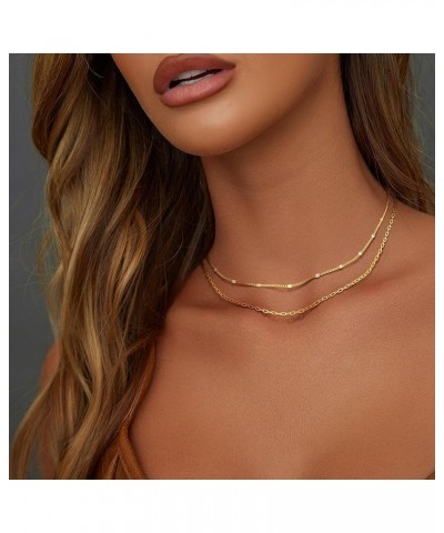 Gold Dainty Choker Necklace for Women,14k Golden Plated Satellite Bead Toggle Star CZ Cross Choker Thin Trendy Layering Discs...