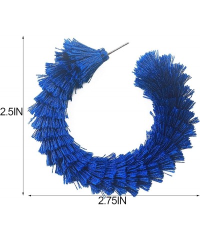 Women's Fashion Boho Soft Tassel Wrapped Hoop Earrings Royal Blue $9.43 Earrings