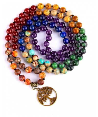 7 Chakra 108 Mala Beads Bracelet Real Healing Gemstone Yoga Meditation Hand Knotted Mala Prayer Bead Necklace 8mm Tree of Lif...