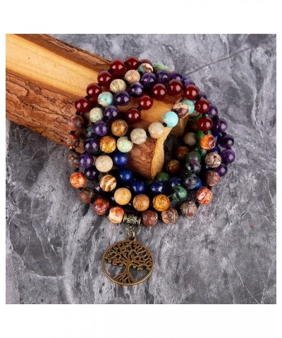 7 Chakra 108 Mala Beads Bracelet Real Healing Gemstone Yoga Meditation Hand Knotted Mala Prayer Bead Necklace 8mm Tree of Lif...