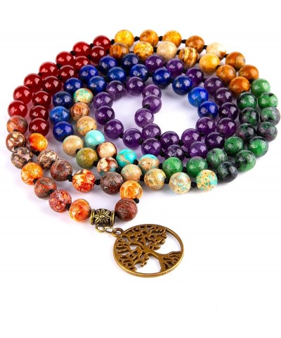 7 Chakra 108 Mala Beads Bracelet Real Healing Gemstone Yoga Meditation Hand Knotted Mala Prayer Bead Necklace 8mm Tree of Lif...